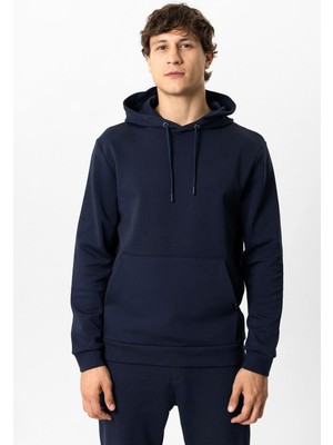 Lacivert Regular Fit Pamuklu Kapüşonlu Kanguru Sweatshirt