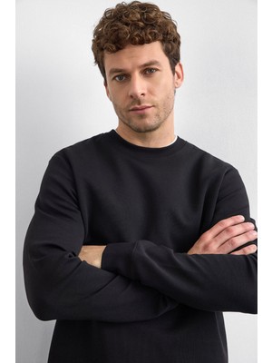 Back & Bond Siyah Regular Fit Bisiklet Yaka Sweatshirt