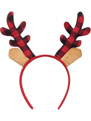 Renkli Ekose Desenli Yılbaşı Geyik Boynuzlu Parti Tacı