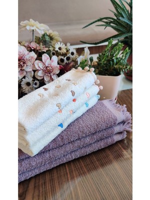 A.Z.H. (6.lı Set) Çeyizlik Püsküllü Jakarlı Lüks Bukle Saçaklı Havlu Seti 30X50 cm