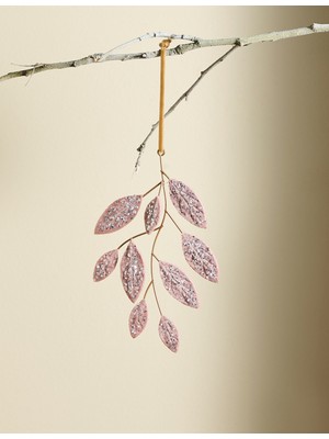 Parlak Kadife Yaprak Yılbaşı Süsü, Pembe, Şık ve Parlak Dekorasyon Parçası