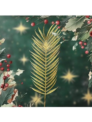 Yılbaşı Gold Simli Yapay Palmiye Çiçek, 70X17 Cm, Şık Dekorasyon Aksesuarı