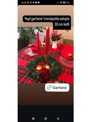 Yeşil Led'li Yuvarlak Yılbaşı Masa Ortası Süsü, 33 Cm, Noel ve Christmas Dekor