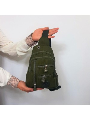 Fiyra Bb1 Haki Renk Krinkıl Kumaş Beş Bölmeli  Body Bag Bayan Çanta
