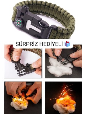  hayatta kalma bilekliği çakmak taşı, pusula, yüksek desibel düdük çok amaçlı bileklik