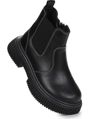 Kiko Kids Penka Fermuarlı Erkek Çocuk Bot Ayakkabı Siyah Mikrofiber Malzeme ile Günlük Kullanım İçin