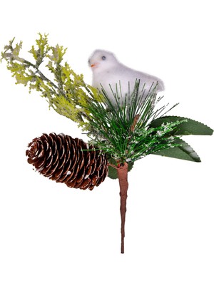 Yılbaşı Temalı Yeşil Çiçek ve Kuş Süslemeli 20 cm