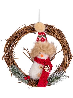 Yılbaşı Süsü Çelenk Kardan Adam Figürlü Renkli 20X20 cm