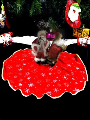 Kırmızı Simli Ağaç Altı Örtüsü 90X90, Yılbaşı Dekoru