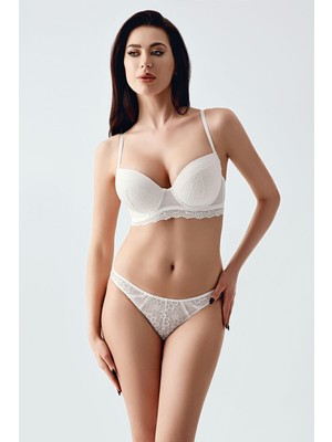 Cotonhause Kadın Desteksiz Dantel Işleme Ekru Sütyen Takım - Şık ve Konforlu Form C1T6N1443