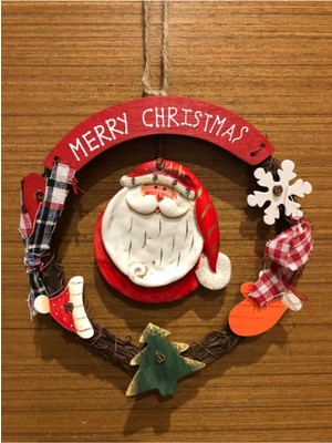 Turuncu Noel Baba Çelenk, Kapı ve Duvar Süsü, 16 Cm, Yeni Yıl Teması