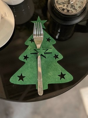 Yeşil 6 Adet Dekoratif Çam Ağacı Kaşıklık, Yılbaşı Sofra Dekoru, Sunum ve Servis Seti