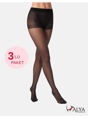 Alya Underwear Kadın Külotlu Çorap, Parlak Ince, 15 Denye, Fit, 3'lü Paket,  Kaçmaya Karşı Dayanıklı, Siyah, M/l