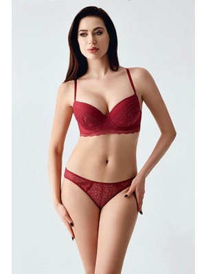 Cotonhause Kadın Desteksiz Dantel Işleme Bordo Sütyen Takım - Şık ve Konforlu Form C1T6N1443