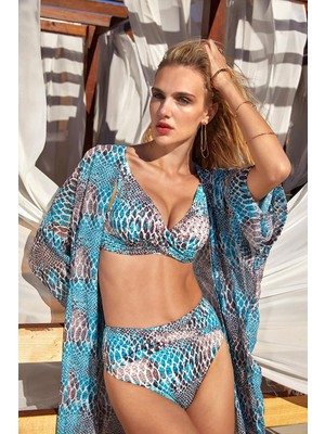 Kadın Yüksek Bel Balenli Yılan Desenli Bikini Takım | 4215