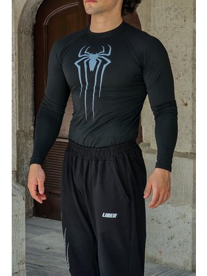 Liber Spider Uzun Kollu Compression T-Shirt Siyah Erkek Spor Tasarım Nefes Alan Kumaş