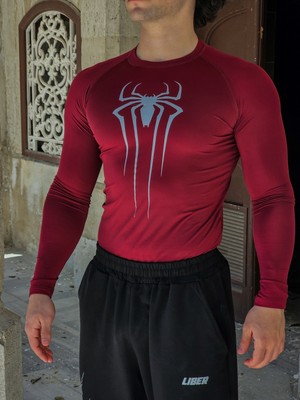 Liber Spider - Uzun Kollu Compression T-Shirt (Bordo)