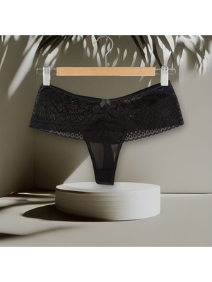 Yeşil Giyim Ön Tül Arka Dantel Brezil Tanga