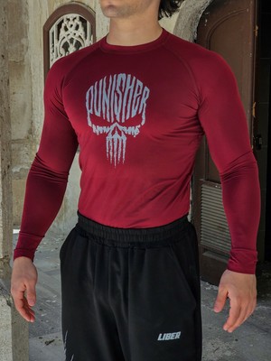 Liber Punisher - Uzun Kollu Compression T-Shirt (Bordo)