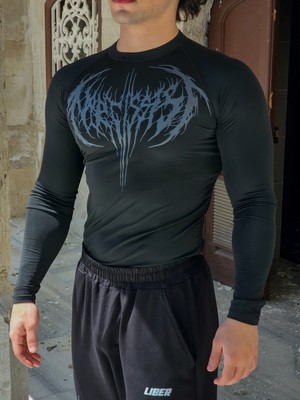Liber Ezekiel Uzun Kollu Compression T-Shirt Siyah Erkek Spor Desenli Nefes Alan Kumaş
