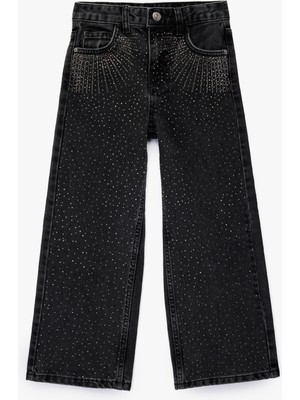 Koton Pamuklu Taş Detaylı Geniş Paça Denim Pantolon