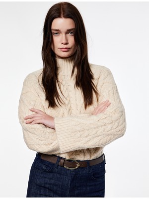 Koton x Şahika Ercümen - Uzun Kollu Balıkçı Yaka Saç Örgü Kazak