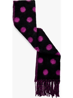 Koton Kadın Puantiyeli Yumuşak Dokulu Uzun Atkı Siyah Kış Sezonu İçin Şık Aksesuar