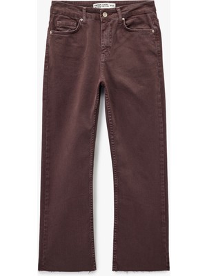 Koton Pamuklu Dar Kalıp Düğmeli Cepli Ispanyol Paça Crop Jean Pantolon -  Kick Flare Jeans