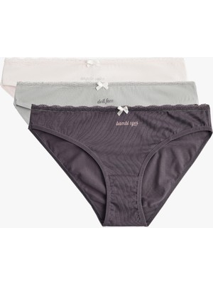 Koton Pamuklu Rahat Kalıp Kurdele Detaylı Baskılı 3'lü Brief Külot Seti