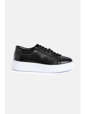 %100 Deri Termo Taban Siyah-Beyaz Erkek Sneaker Ayakkabı
