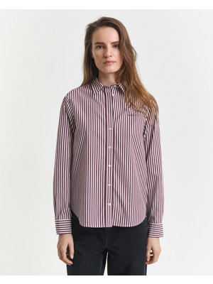 Gant Kadın Bordo Regular Fit Klasik Yaka Çizgili Gömlek 4300214.656