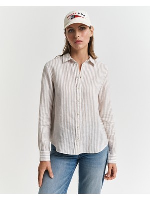 Gant Kadın Bej Regular Fit Klasik Yaka Çizgili Keten Gömlek 4300481.277