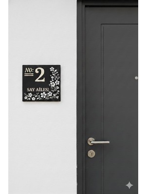 Evsay Kişiye Özel Isimli Ahşap Kapı Numarası Kapı Isimliği Çiçek Detaylı