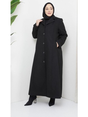 Glr & Gym Yaren Kadın Siyah Kışlık Kaşe Manto Uzun Kol Regular Fit Kapüşonlu Yaka