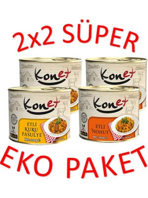 Konet 2x2 Etli Nohut & Etli Kuru Fasuyle Konservesi 4X200 gr