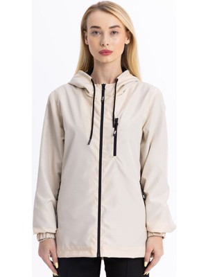 D1fference İçi Astarlı Cepli Kapüşonlu Jel Elyaflı Su ve Rügar Geçirmez Kadın Yağmurluk