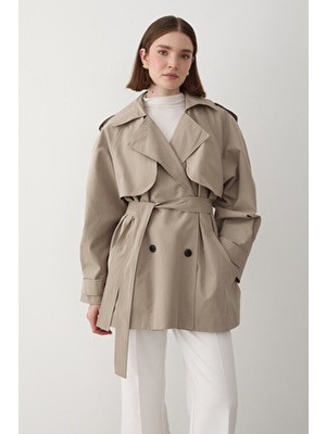 Jaste Kadın Kruvaze Yaka Trençkot HAKİ