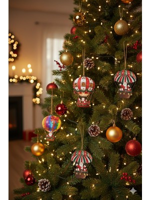 Yılbaşı Temalı Balon Paraşüt Figürleri 5 Parça Noel Süs Seti 1 Renkli Dekoratif Süsler