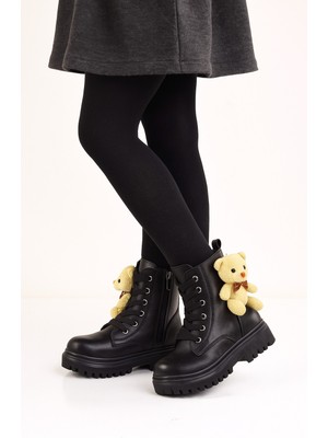 Minibonito Ortopedik Bağcıklı Fermuarlı Kız Çocuk Bot Ayakkabı Siyah Kız Çocuk Bot