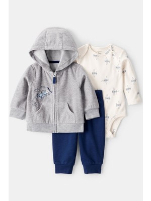 Carter's Erkek Bebek Hırkalı 3'lü Takım Gri 6 Ay için Casual Stil Ve Rahat Fit