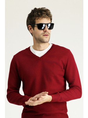 Kiğılı V Yaka Regular Fit Pamuklu Triko Kazak