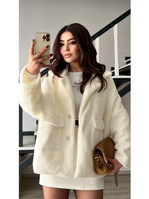 Oslove Beyaz Premium Peluş Mont