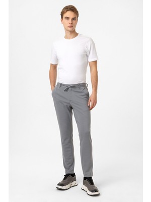Gri Slim Fit Beli Bağcıklı Jogger Pantolon
