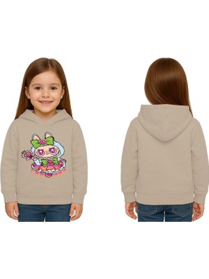 Sedirli Unisex Baskılı Çocuk Swaetshirt Labubu Baskılı Kapüşonlu 3 Iplik Şardonlu