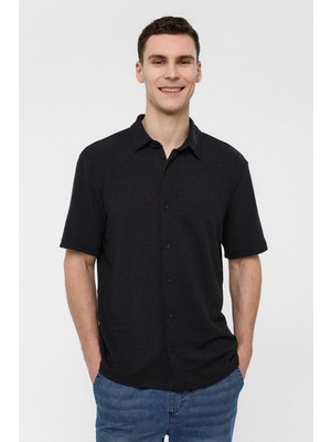 Siyah Regular Fit Örme Gömlek