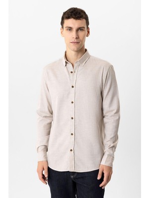 Back And Bond Bej Regular Fit %100 Pamuk Gömlek