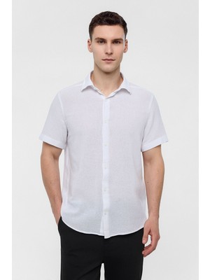 Beyaz Regular Fit Kısa Kollu Düz Gömlek