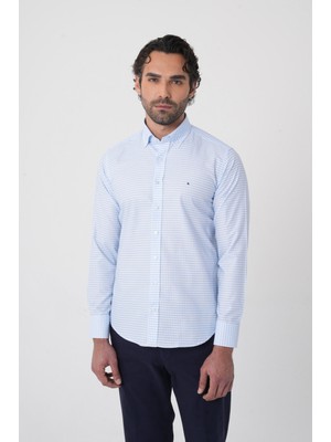 Bisse Uzun Kollu Paşa Yaka Regular Fit Erkek Mavi Gömlek GMEKS252079_E35