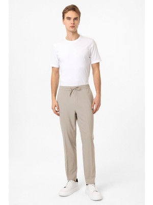 Bej Smart Fit Yan Cep Beli Bağcıklı Casual Pantolon