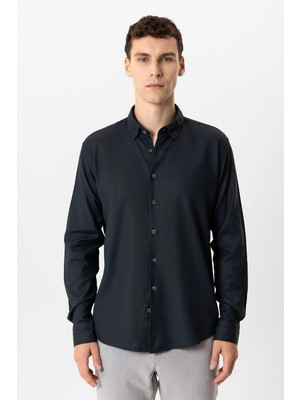 Back And Bond Siyah Slim Fit %100 Pamuk Dokuma Gömlek